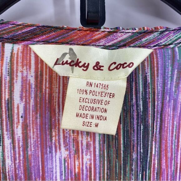 Lucky & Coco Women’s Scoop Neck Colorful Long Sleeve Beaded Neck Tunic Coverup M - Picture 3 of 4